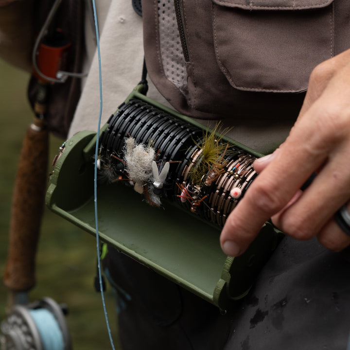 Rig storage and quick change system for fly fishing